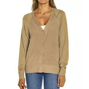 Gap Tan Linen Cardigan Sweater XL V Neck Button Up Casual Minimalist